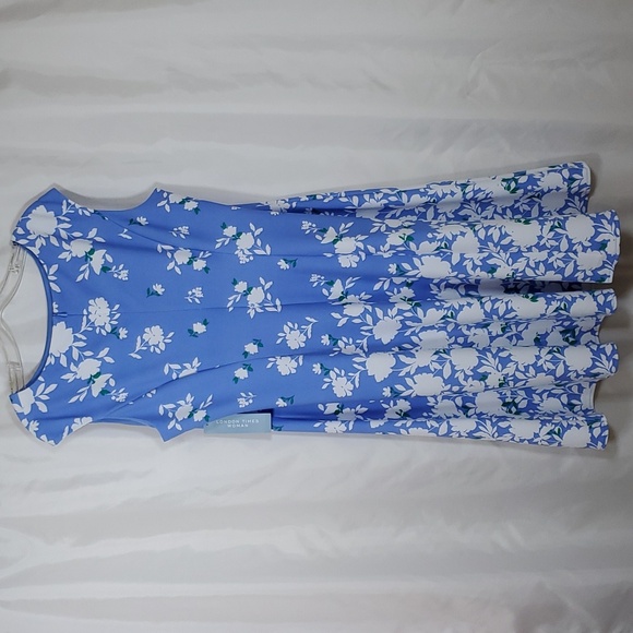 London Times Women's Crewneck Sleeveless A-line Dress ~ Blue Green White - Picture 6 of 10